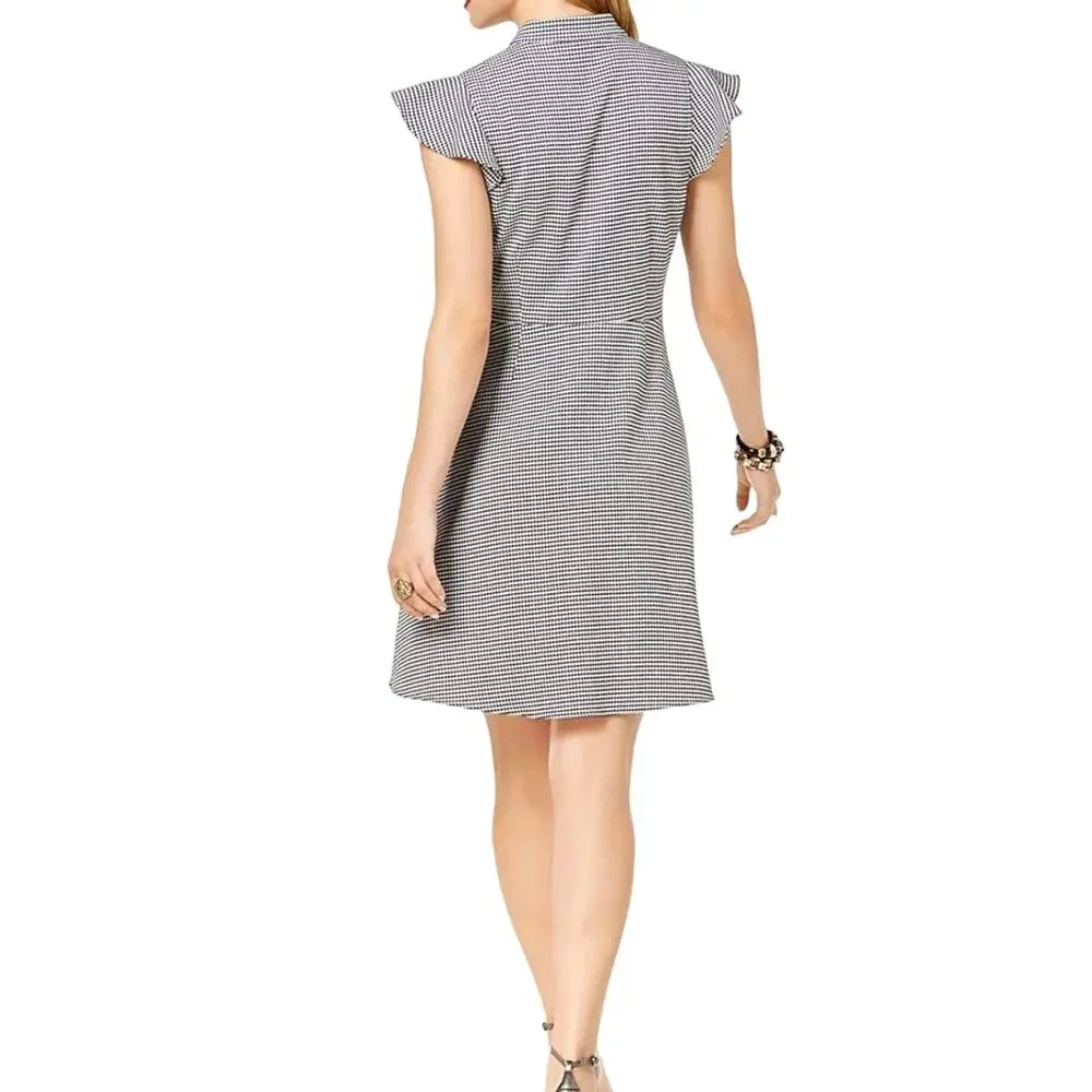 Rachel Zoe Black & White Shepherds check Flutter Sleeve Aline Dress Women's 6 - Picture 3 of 12